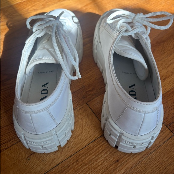 Prada Women's White Double Wheel Platform Sneaker - Picture 9 of 13